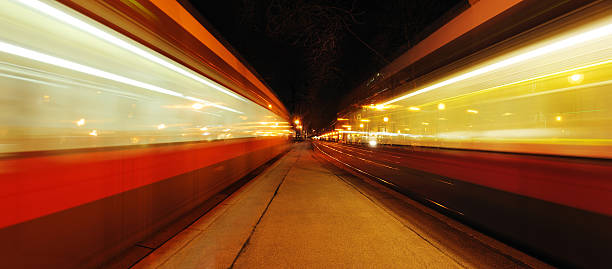 istock Motion blurred street cars, trams, by night 154961308