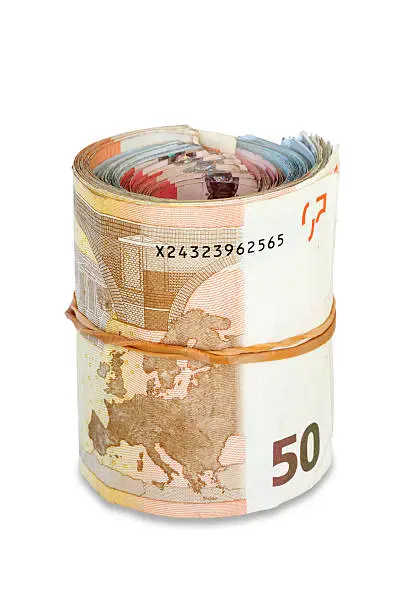 European Union currency banknotes: isolated money bundle.