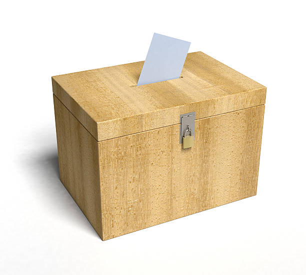 Ballot Box Ballot Box with Paper Inserted... 3D rendered. suggestion box stock pictures, royalty-free photos & images