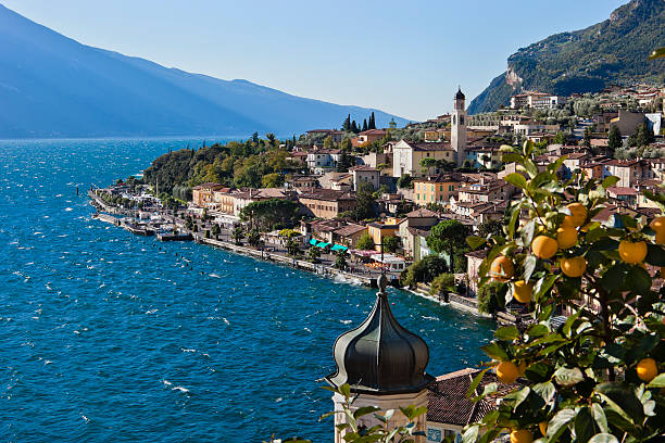 Lemon on Garda, Italy Limone sul Garda is a small town on the Brescia side of Lake Garda, nestled between the lake and the mountains, famous for its lemon groves, for the prized olive oil and the wonderful landscapes.  lake garda photos stock pictures, royalty-free photos & images