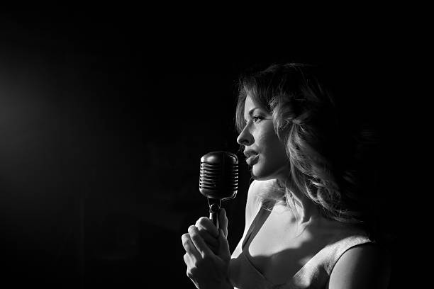 istock Black and white of sultry singer 154962056