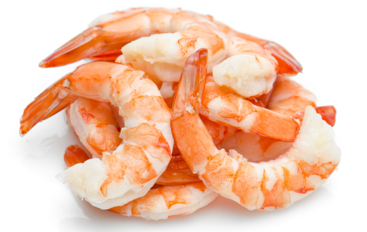 Heap of shrimps on white background (this picture has been taken with a Hasselblad H3D II 31 megapixels camera)
