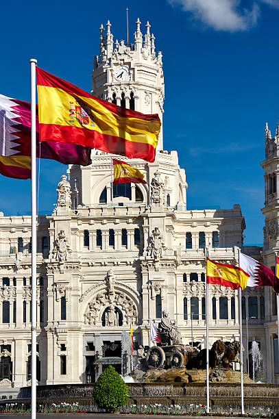 istock View of Spanish building in Madrid with Spanish flags  154962304