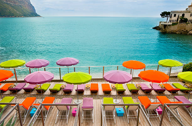 Beach with Parasol in Cassis,  Cote Azur, France