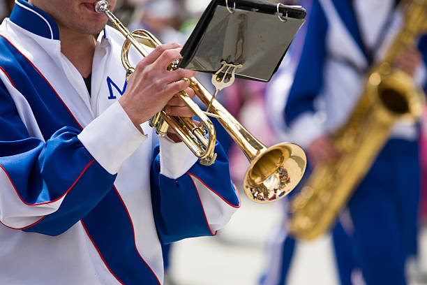 Playing Trumpet in the Parade stock photo