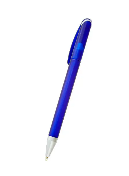 Photo of blue business biro isolated on white