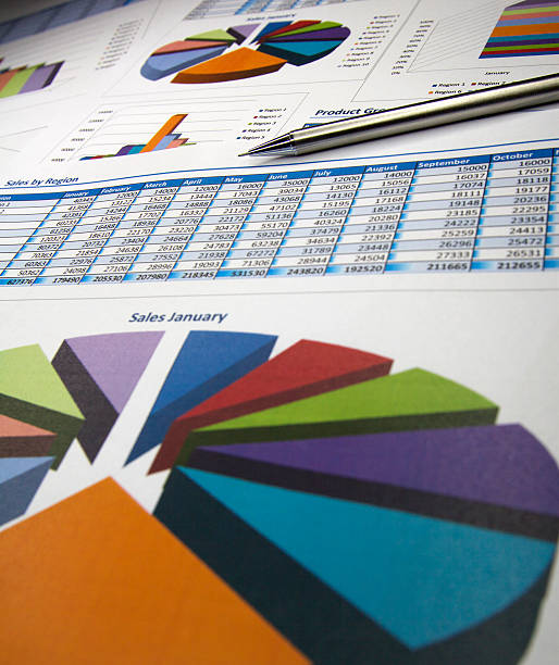 gráficos y tablas - spreadsheet pie chart chart report fotografías e imágenes de stock