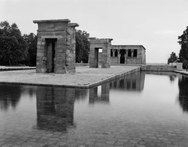 Madrid, Spain - June 18, 2010: An illuminated Temple of Debod in Madrid, Spain at night.