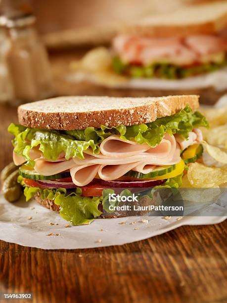 Smoked Turkey Sandwich Stock Photo - Download Image Now - Lettuce, Roast Turkey, American Culture