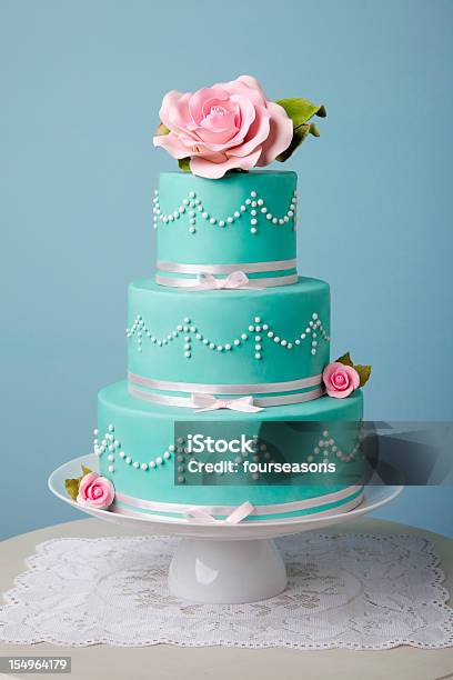 Beautiful Turquoise Cake Stock Photo - Download Image Now - Wedding Cake, Cake, Rose - Flower