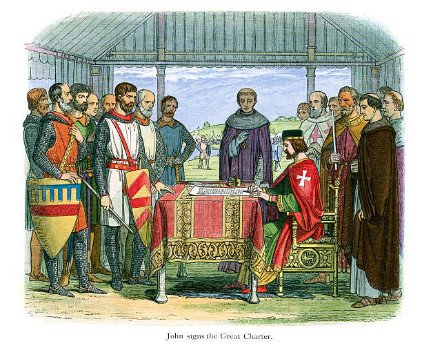 King John signing the Magna Carta magna carta stock illustrations