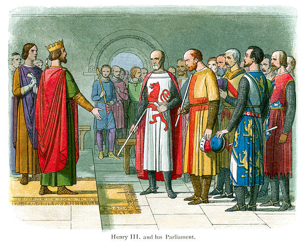 ilustraciones, imágenes clip art, dibujos animados e iconos de stock de rey enrique iii y su parlamento - enrique iii de inglaterra