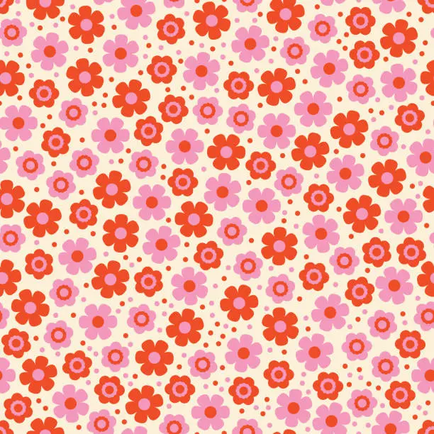 Vector illustration of Pink and red little floral seamless vector pattern.