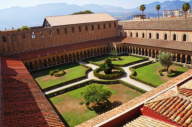 Cloister at Monreale church in Sicily stock photo