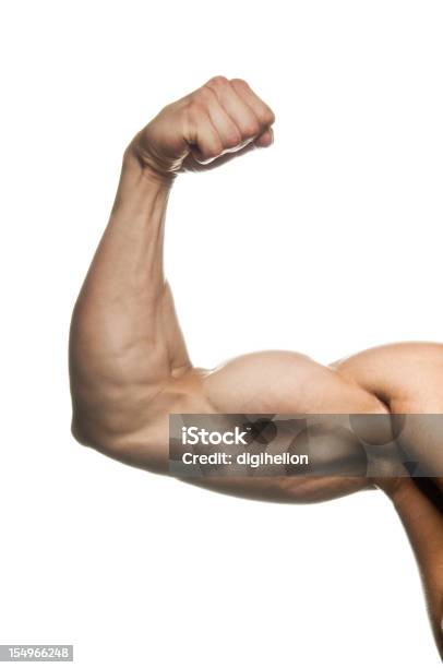 Flexão De Homem Biceps - Fotografias de stock e mais imagens de Musculado - Musculado, Bíceps, Força