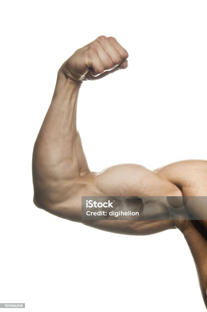 Flexed man's biceps - Royaltyfri Muskulös Bildbanksbilder