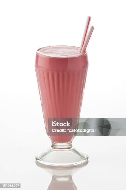 Strawberry Milk Shake Stock Photo - Download Image Now - Milkshake, Drinking Glass, White Background