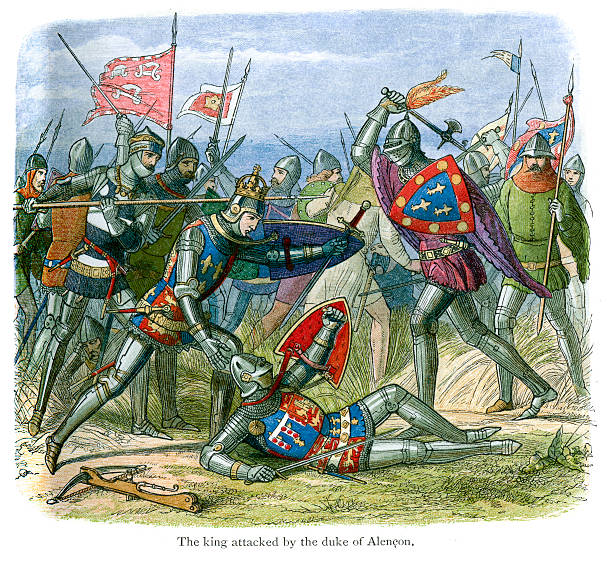 the битва agincourt - henry v stock illustrations