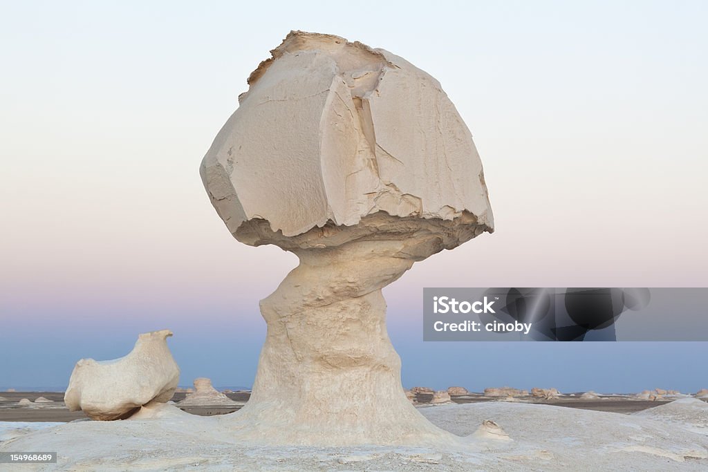 Mushroom Rock with Chicken in the White Desert of Egypt  White Desert Stock Photo