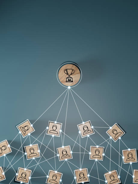 istock trophy connection linkage with human icon for customer focus target group and customer relation management concept. 1549687920