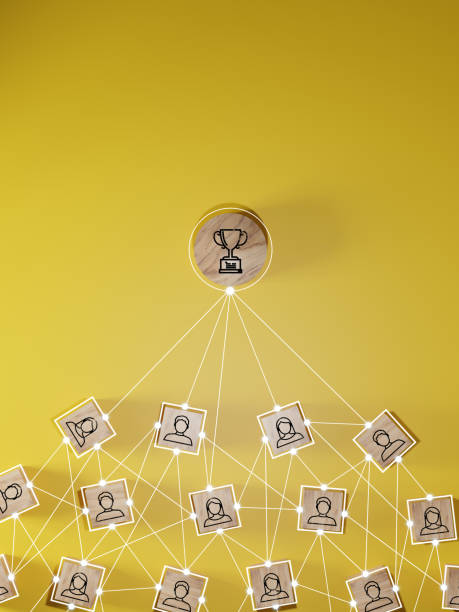 istock trophy connection linkage with human icon for customer focus target group and customer relation management concept. 1549688451