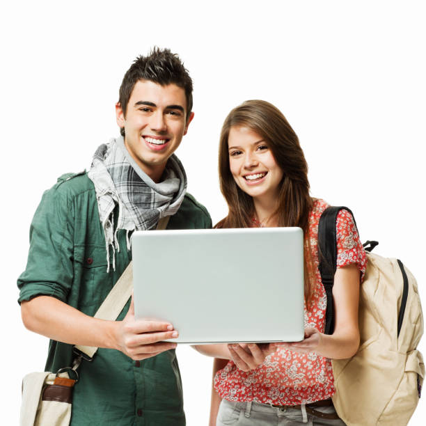 istock Two smiling teenagers with laptop 154969109