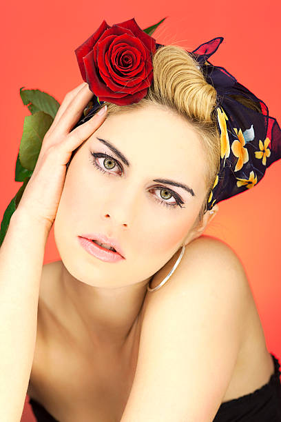 istock Pin Up Girl With Red Rose 154969588