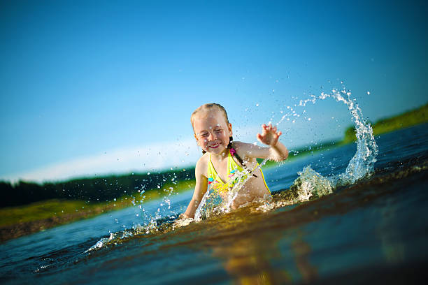 istock Girl splashing in a river 154971846