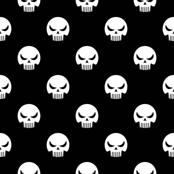 Vector illustration of Spooky Black skulls Seamless Pattern