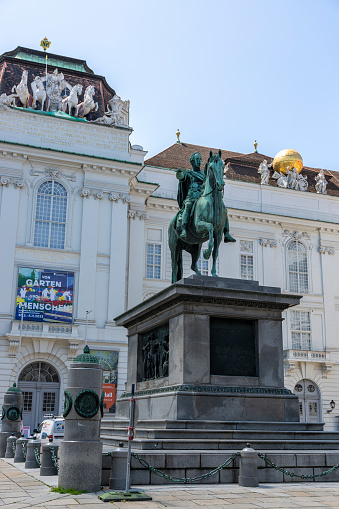 Vienna, Austria - June 13, 2023: Equestrian monument to Emperor Joseph II on Josefsplatz Square in Vienna