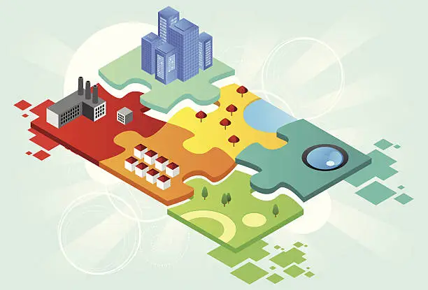 Vector illustration of Puzzle city