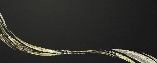 istock Gold brush strokes and black Japanese paper background banner, header design. 1549728372