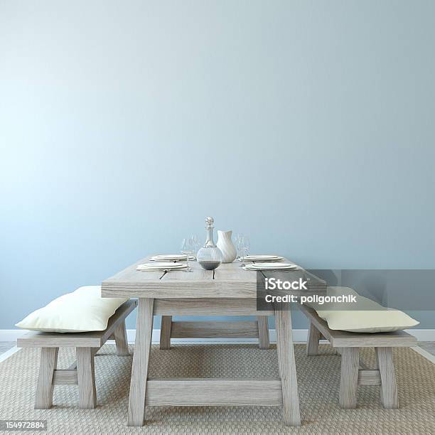 Old Style Wooden Table Dining Room Stock Photo - Download Image Now - Dining Room, Wall - Building Feature, Apartment