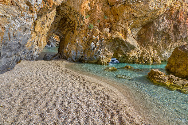 Arched passage, Mylopotamos beach, Pelio, Greece A beautiful arched passage at Mylopotamos beach, Pelio, Thessaly, Greece pilio greece stock pictures, royalty-free photos & images