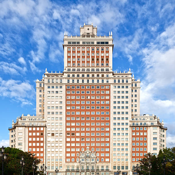 Madrid, Spain - April 19, 2015: The Telefonica Building on Gran Via in Madrid, Spain, designed by architect Ignacio de Cardenas Pastor, built between 1926-1929, was one of the first skyscrapers erected in Europe. The building currently serves as the headquarters of the Telefonica company.