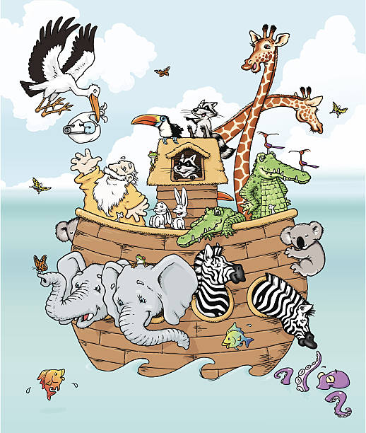 ilustrações de stock, clip art, desenhos animados e ícones de noah cumpre a cegonha - ark cartoon noah animal