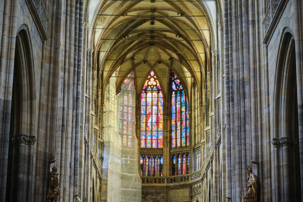 9 OCTOBER, 2022 Prague, Czech Republic. Interior inside Gothic Catholic of St. Vitus Cathedral stock photo