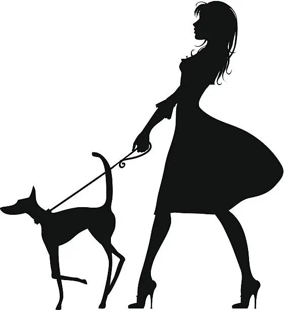 Vector illustration of silhouette girl and dog