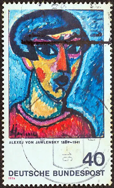 GERMANY - CIRCA 1974: A stamp printed in Germany from the "German Expressionist Paintings" issue shows "Portrait in Blue" (Alexej von Jawlensky)