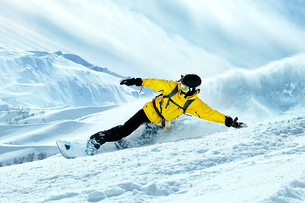 Snowboarder Snowboarding in India back country skiing photos stock pictures, royalty-free photos & images