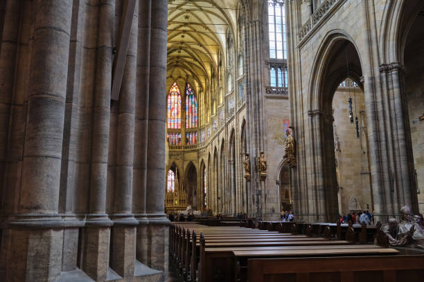 9 OCTOBER, 2022 Prague, Czech Republic. Interior inside Gothic Catholic of St. Vitus Cathedral stock photo