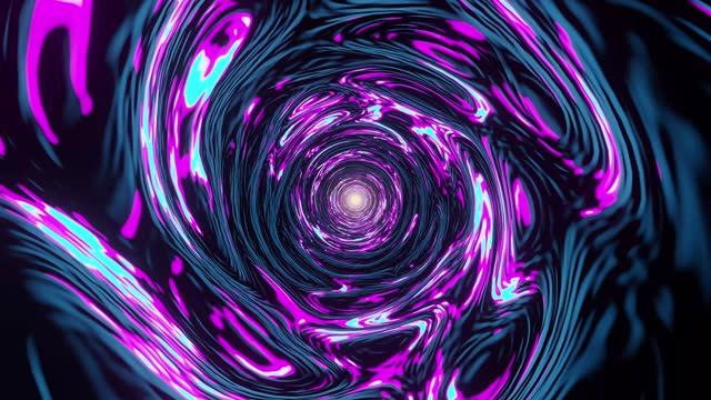 The Spiraling Abyss: Traversing a Tunnel Formed by Black, Pink, and Blue Rope-Like Embossments, Enhanced with AI, VR, Metaverse, Blockchain Cryptocurrency, Futuristic Technology, Cyberpunk Aesthetics, Innovation, Futurism, Offering an Immersive Experience