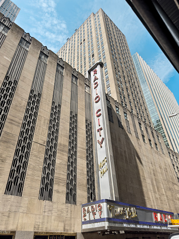 New York City NY, USA - June 28 2023: Radio City music hall building in Manhattan, New York City.