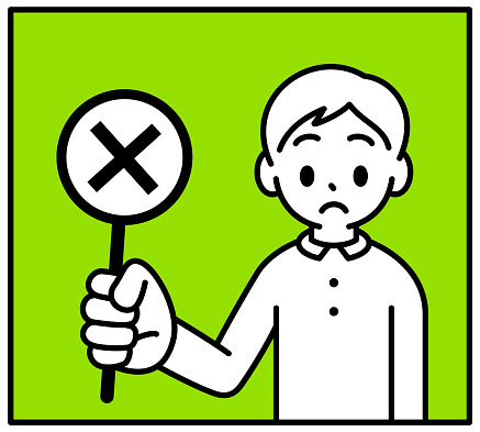 Minimalist Style Characters Designs Vector Art Illustration.
A boy is holding up a sign with a cross symbol that means 