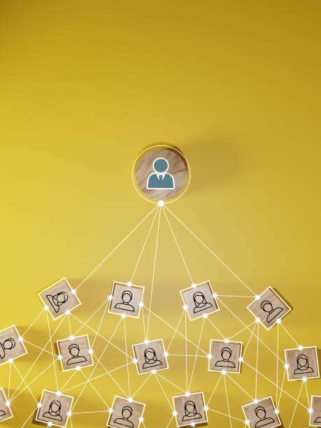 istock Wooden cube block print screen person icon which link connection network for organisation structure social network and teamwork concept. 1549852811