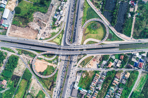 Transport circular junction traffic road with car aerial view
