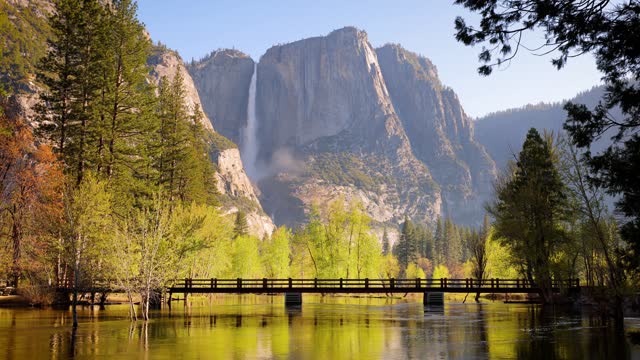 Loopable shot of Merced River and Yosemite Falls In Yosemite National Park