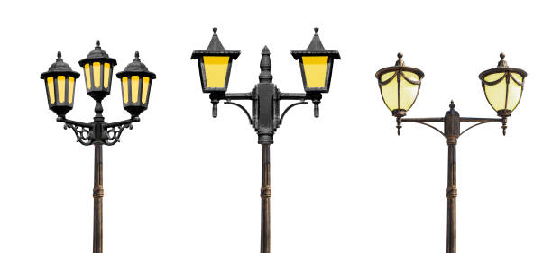 istock Collection set vintage lamp pole isolated on white background with clipping path 1549904097