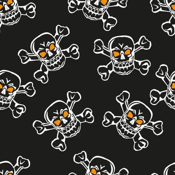 Vector illustration of Seamless pattern design with skull bones doodle elements vector illustration.