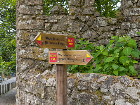 Sintra, Portugal -  Road sign at Moorish Castle.